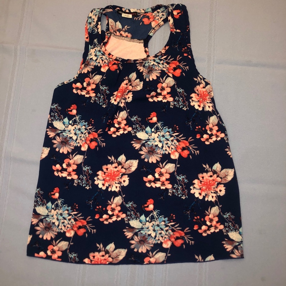 Navy Blue Floral Tank Top